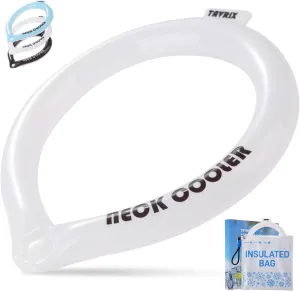 Neck Cooling Tube with Snap Button & Insulation Bag, Reusable Ice Ring, Freezes Below 64℉- Cooling Relief for Hot Weather, Outdoor Sports, Workers. Wearable Cooling Neck Wrap.(White, M)
