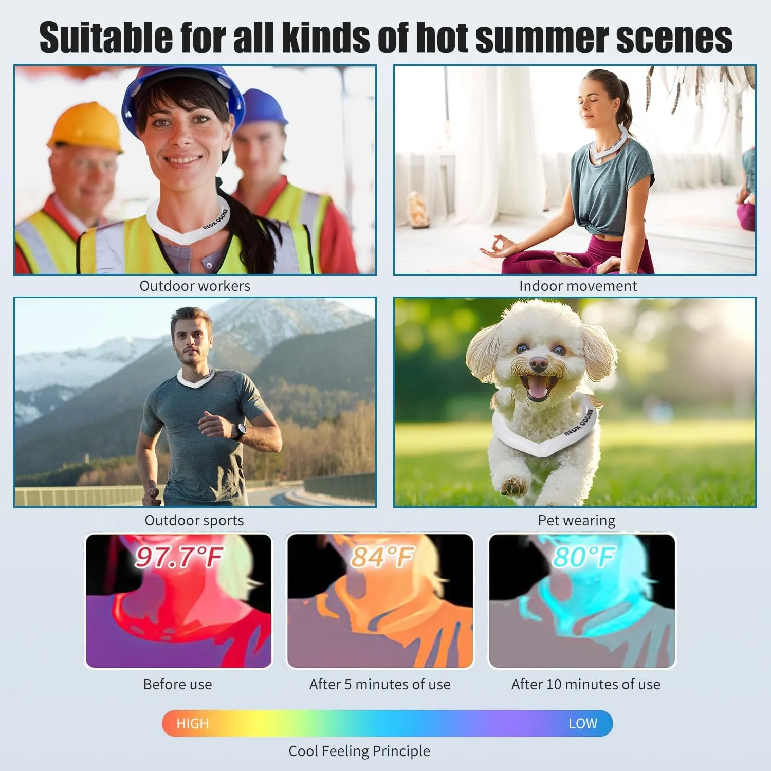 Neck Cooling Tube with Snap Button & Insulation Bag, Reusable Ice Ring, Freezes Below 64℉- Cooling Relief for Hot Weather, Outdoor Sports, Workers. Wearable Cooling Neck Wrap.(White, M)
