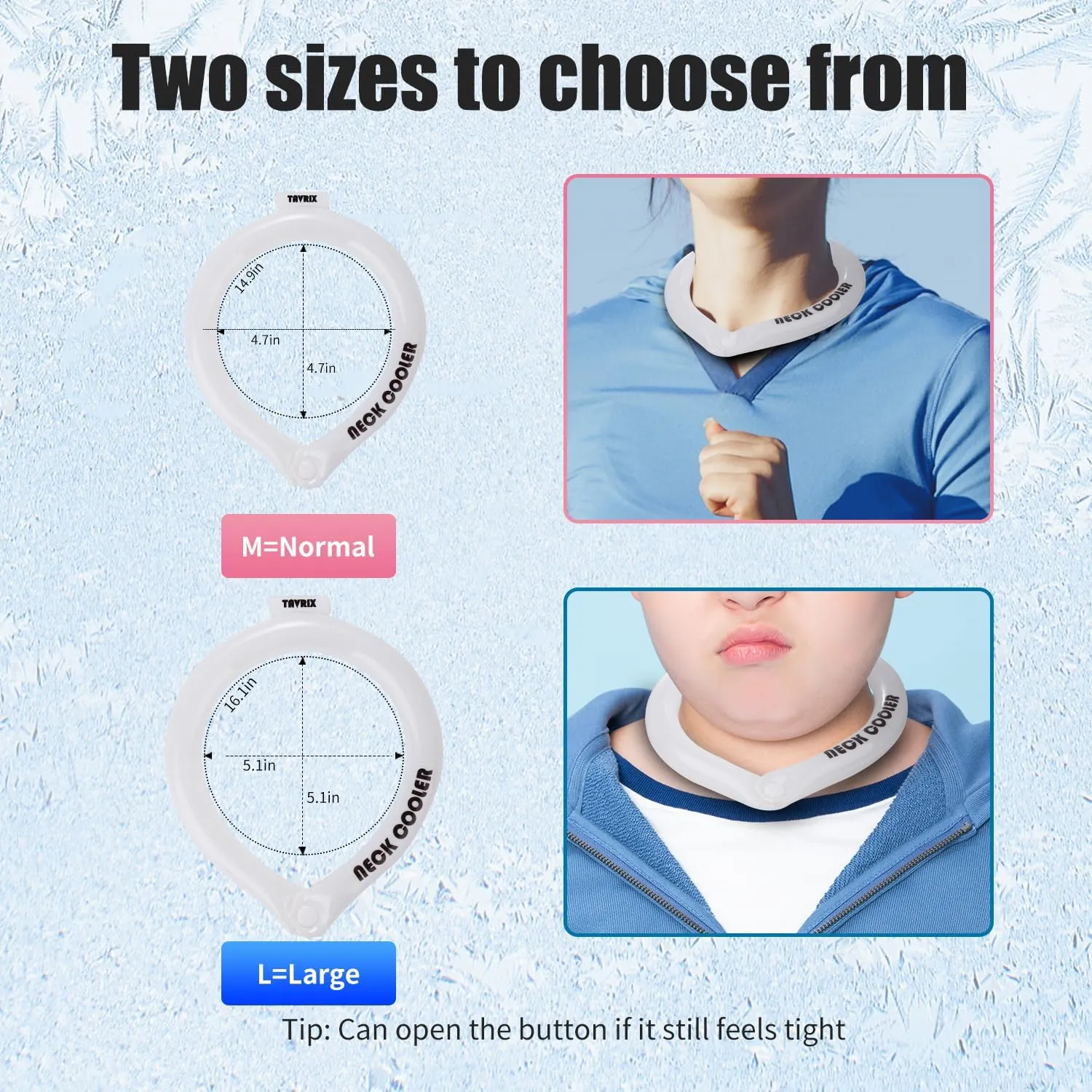 Neck Cooling Tube with Snap Button & Insulation Bag, Reusable Ice Ring, Freezes Below 64℉- Cooling Relief for Hot Weather, Outdoor Sports, Workers. Wearable Cooling Neck Wrap.(White, M)
