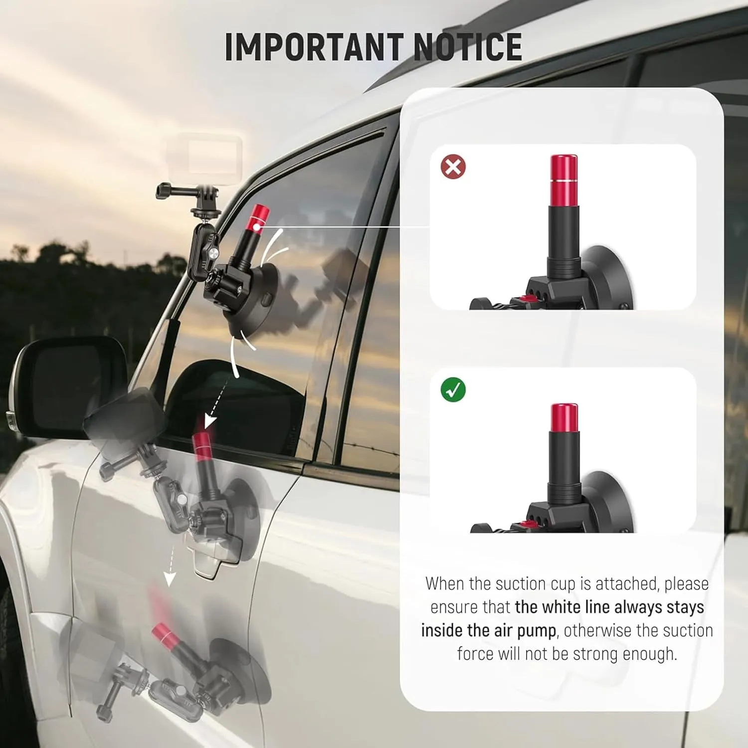 NEEWER Triple Suction Cup Car Mount Kit with 2in1 Extension Pole/Selfie Stick, Quick Release Outside Windshield Magic Arm Camera Mount with Action Camera Adapter Compatible with GoPro Insta360, CA065