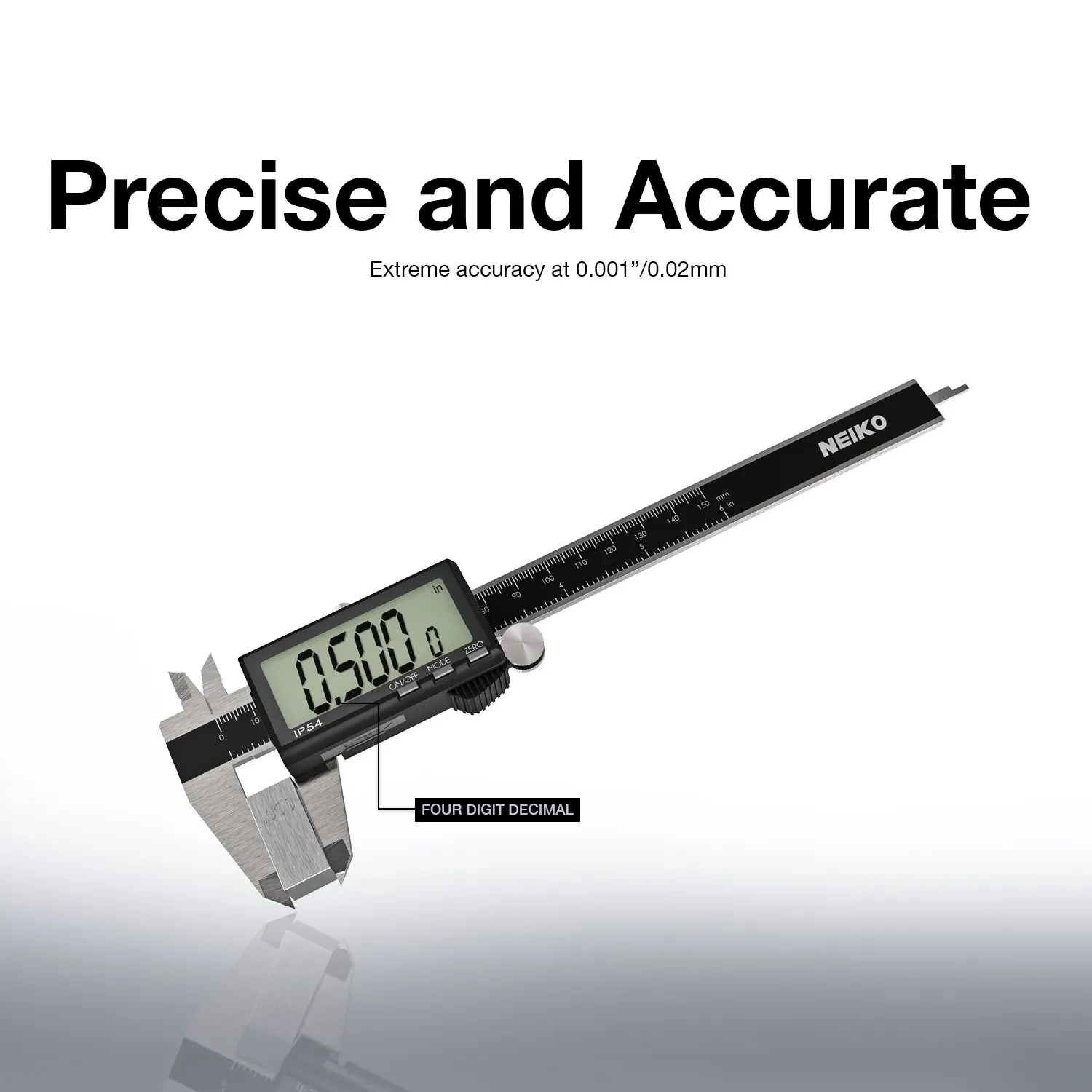 NEIKO 01401A 6-Inch Electronic Digital Caliper, Stainless Steel, Extra Large LCD Screen, Measurement Conversions for Inches, Millimeters, and Fractions