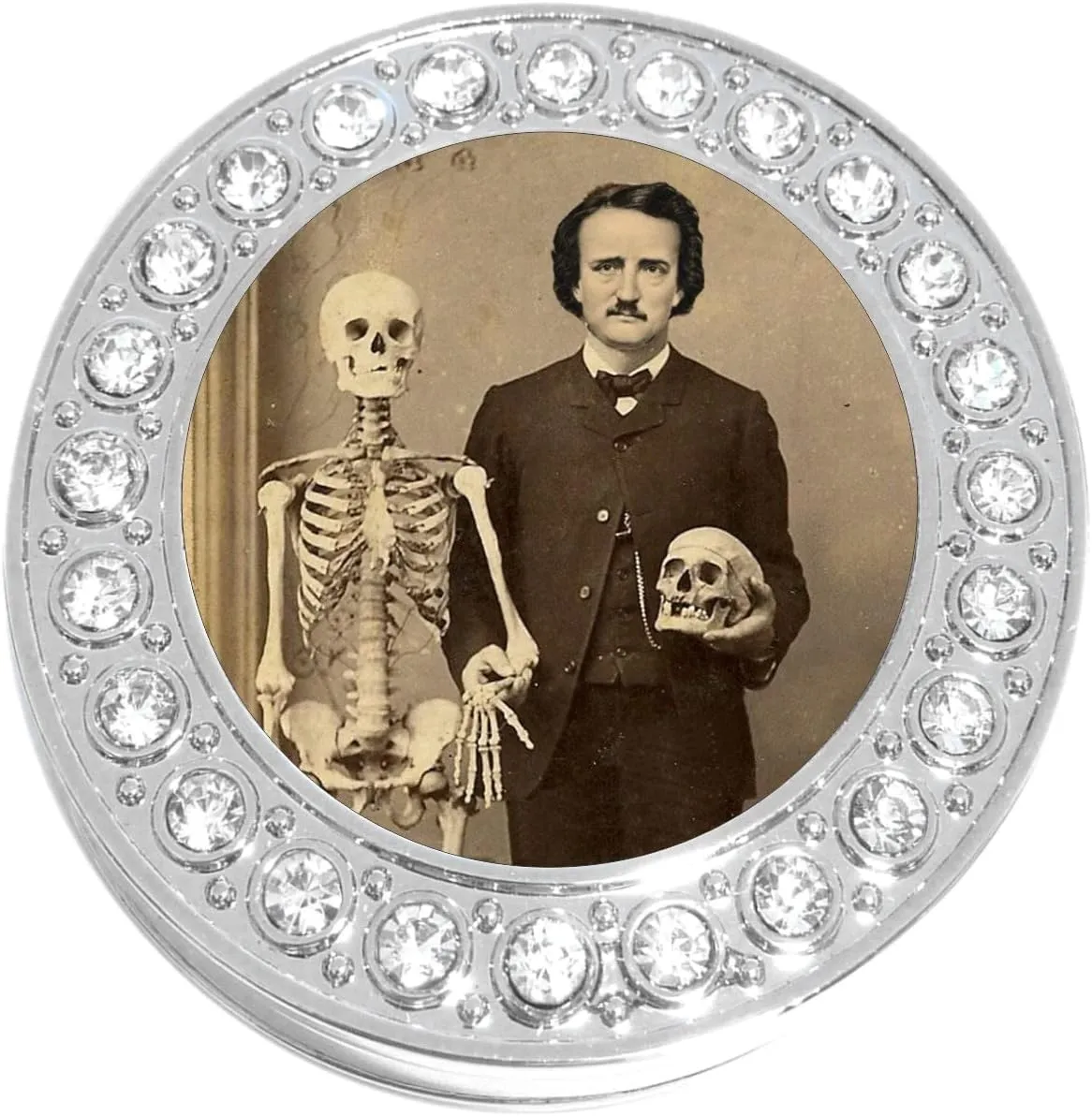 NewCharms Edgar Allan Poe with Skull Purse Hanger with Bling - Keeps Your Bag Off The Floor and Folds to Fit in Your Handbag