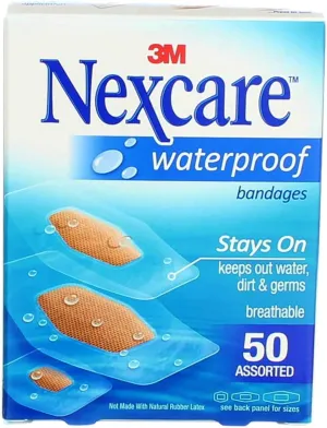 Nexcare Waterproof Clear Bandage Assorted Sizes, 50-Count Packages (Pack of 3)