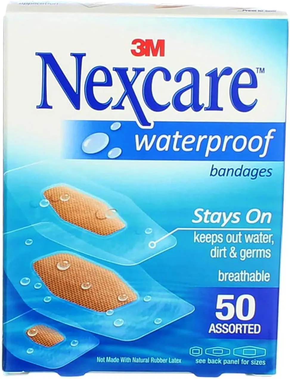 Nexcare Waterproof Clear Bandage Assorted Sizes, 50-Count Packages (Pack of 3)
