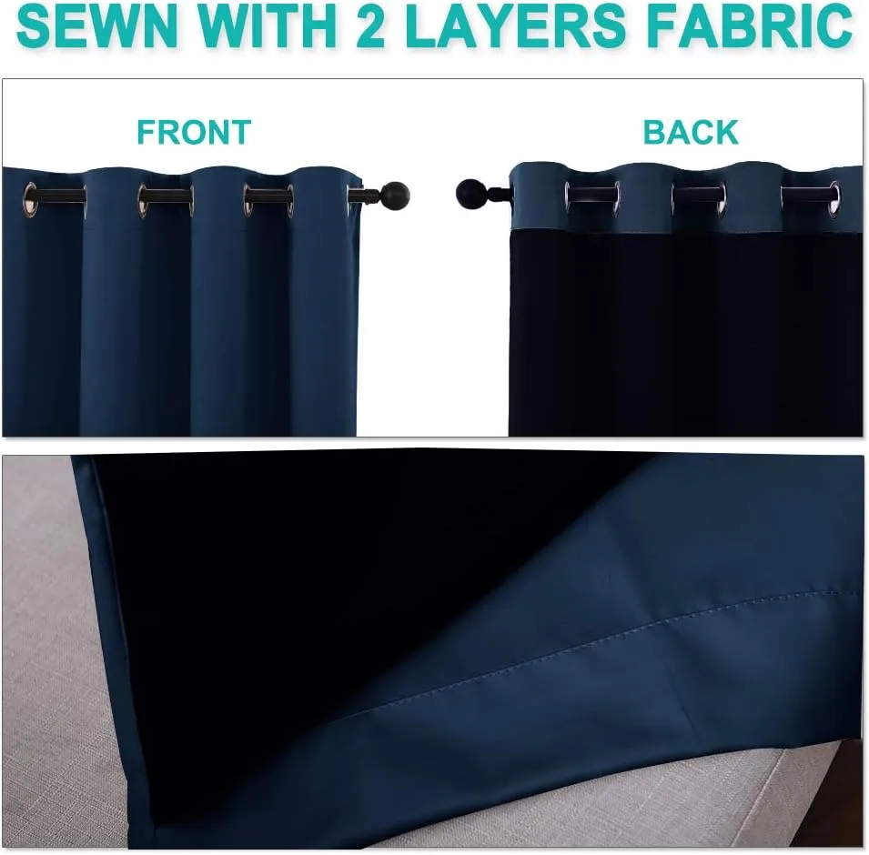 NICETOWN 100% Blackout Curtain Set, Thermal Insulated & Energy Efficiency Window Draperies for Guest Room, Full Shading Panels for Shift Worker and Light Sleepers, Navy Blue, 37W x 60L, 2 PCs