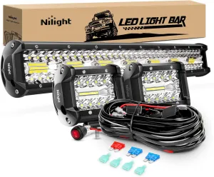 Nilight 20Inch 420W Triple Row Spot Flood Combo Led Light Bar Work Driving Lamp 2Pcs 4Inch 60W Cube LED Pods Lights for Trucks with Off-Road Wiring Harness Kit-3 Leads