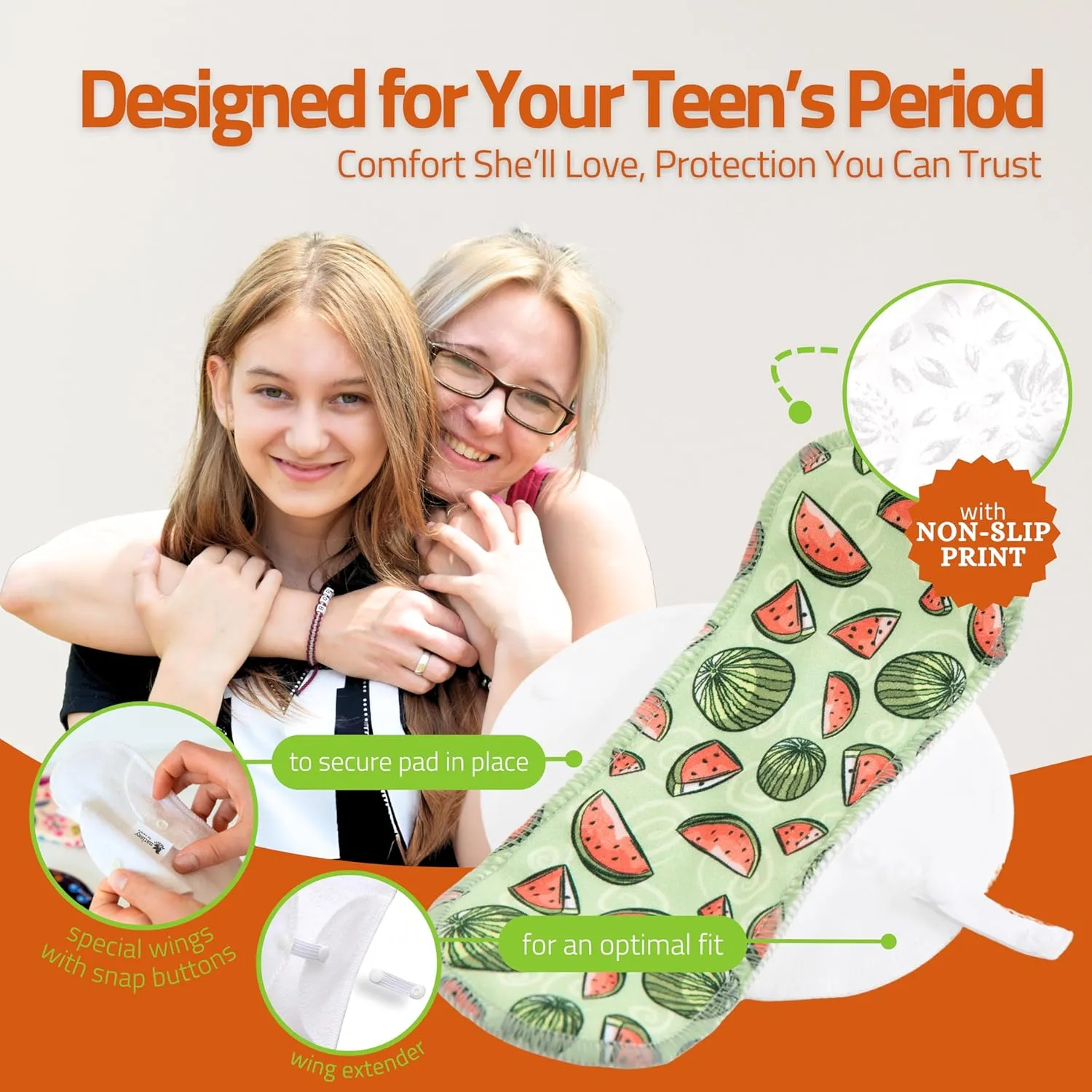 Non-Slip Reusable Period Pads for Teen Girls (S M, 6-Pack); High-Temp Washable Organic Cotton Cloth Pad; Reliable, Non-Irritating, Soft Reusable Pads Menstrual for Secure & Comfortable First Period