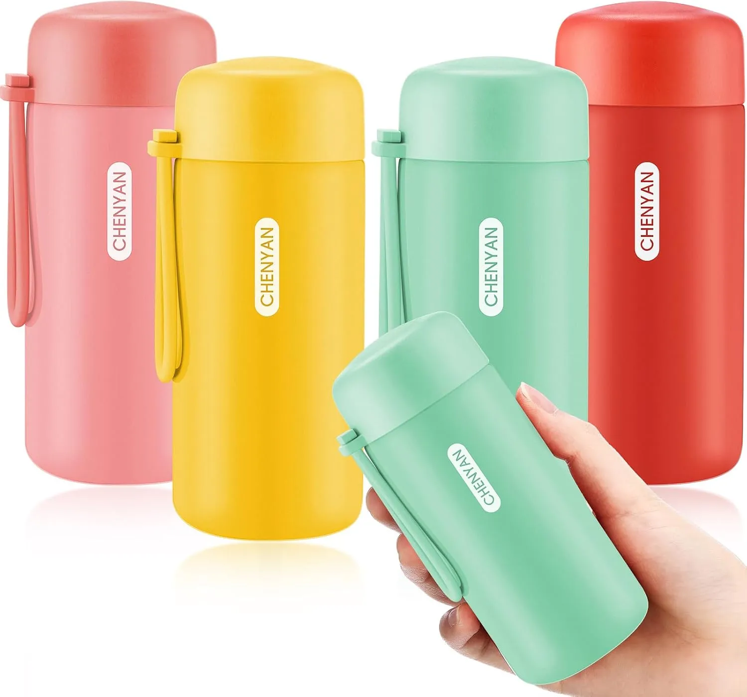 Nuenen 4 Pcs Mini Water Bottle 5oz Small Insulated Water Bottle for Hot & Cold Drinks Cute Water Bottle with Carry Handle Leakproof Mini Insulated Stainless Steel Bottle for Travel Purse