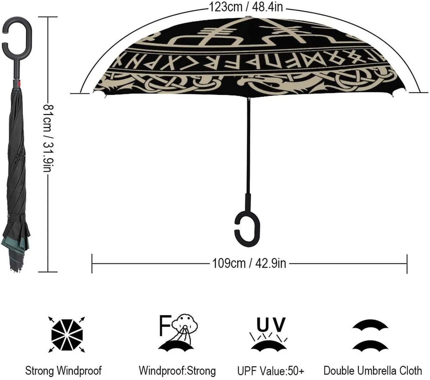 Nugier Auto Large Inverted Rain Umbrella, Sun Protect UV Winds Rain Compact Parasol Automatic Open/Close Reverse Car Umbrella
