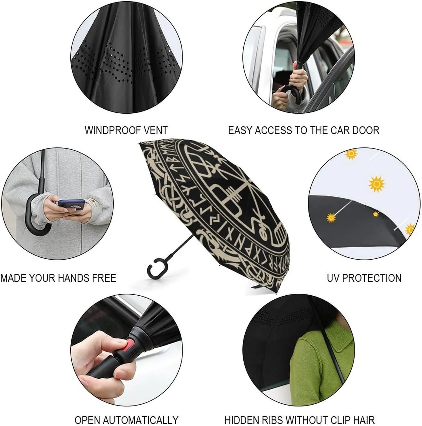 Nugier Auto Large Inverted Rain Umbrella, Sun Protect UV Winds Rain Compact Parasol Automatic Open/Close Reverse Car Umbrella