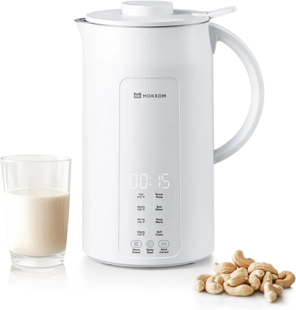 Nut Milk Maker, 42oz Automatic Almond Milk Machine for Homemade Plant-Based Milk, Oats, Soy, Dairy Free Beverages, Soy Milk Maker with Delay Start/Keep Warm/Self-Cleaning/Boiling, White