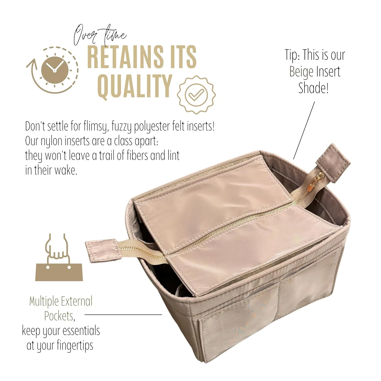 Nylon Waterproof Purse Organizer for Hermes Picotin 22 Bag Organizer Insert, Picotin 18 Bag Insert, MM Picotin PM Bag Organizer, 2mm Thick Premium Felt Gold Zipper (For Picotin 22 (MM), Lilac)