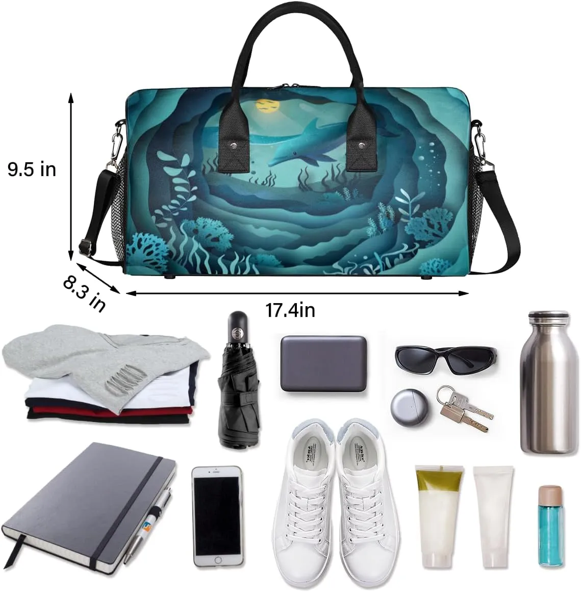 Ocean Dolphin Travel Duffle Bag for Women Men Foldable Waterproof Weekender Bag Carry on Tote for Overnight Sports Gym Sea Dolphin