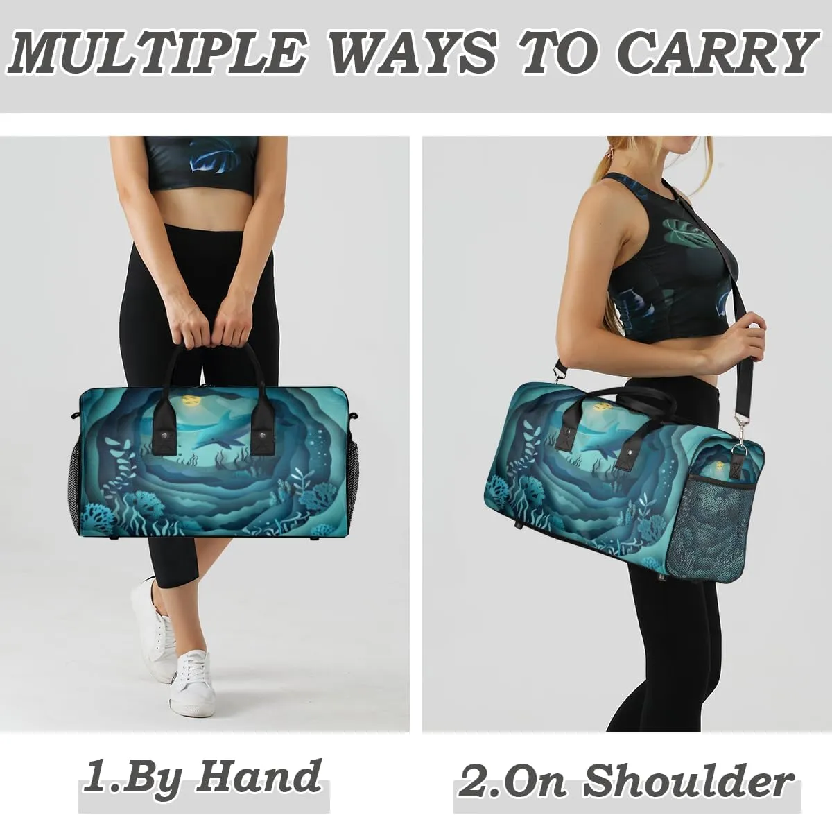 Ocean Dolphin Travel Duffle Bag for Women Men Foldable Waterproof Weekender Bag Carry on Tote for Overnight Sports Gym Sea Dolphin