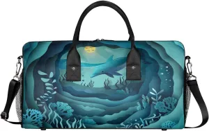 Ocean Dolphin Travel Duffle Bag for Women Men Foldable Waterproof Weekender Bag Carry on Tote for Overnight Sports Gym Sea Dolphin