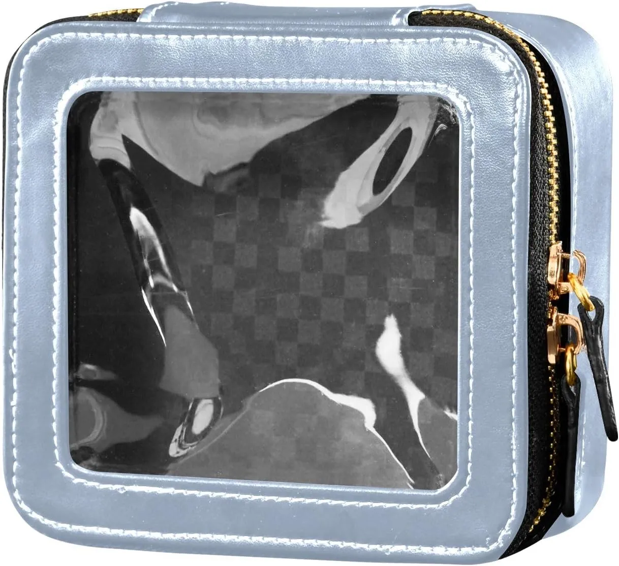 ODAWA Light Steel Blue Clear Makeup Bag Leather Organizer Bags Traveling Compact Car Bag for Essentials