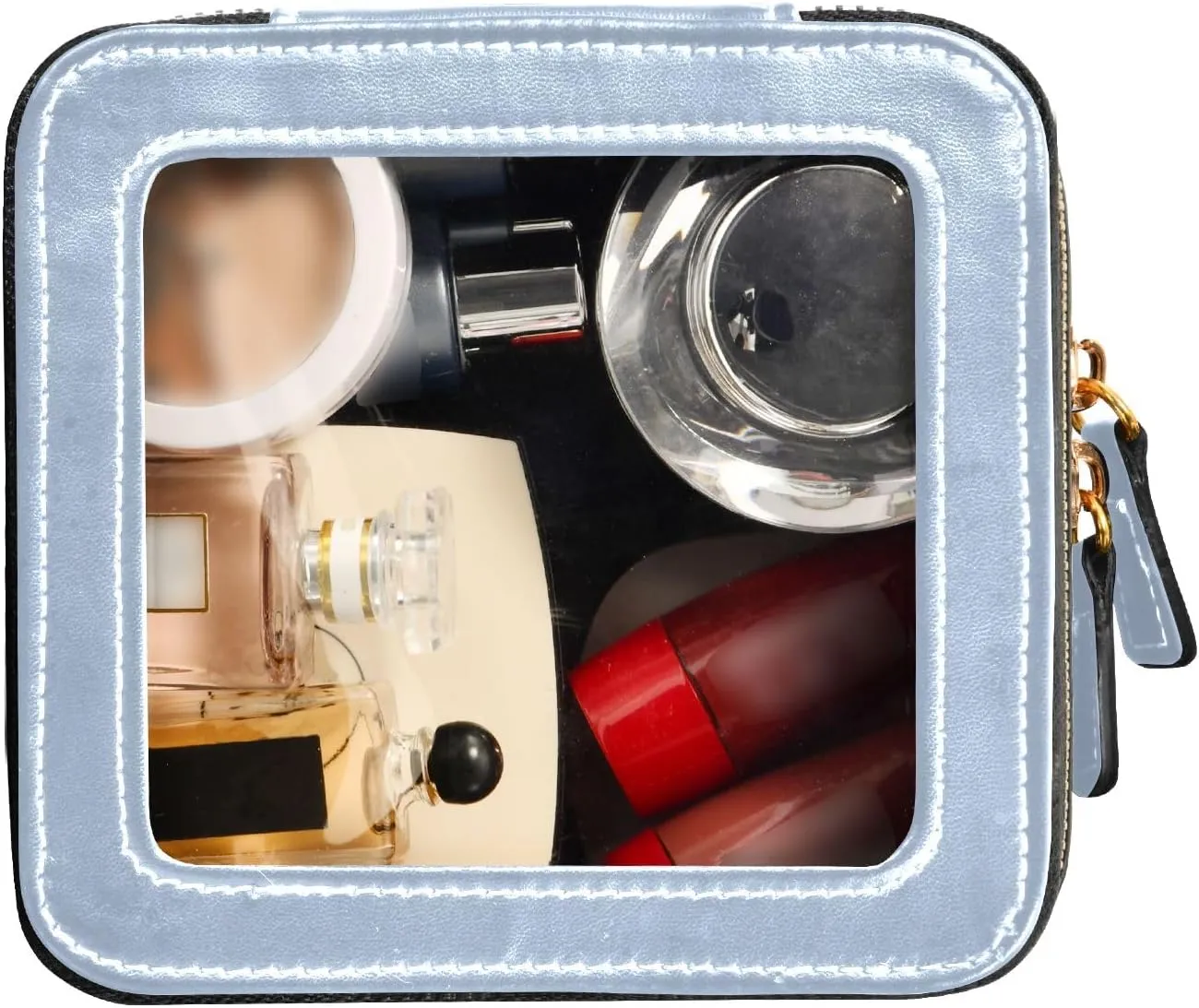 ODAWA Light Steel Blue Clear Makeup Bag Leather Organizer Bags Traveling Compact Car Bag for Essentials