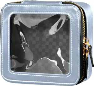 ODAWA Light Steel Blue Clear Makeup Bag Leather Organizer Bags Traveling Compact Car Bag for Essentials