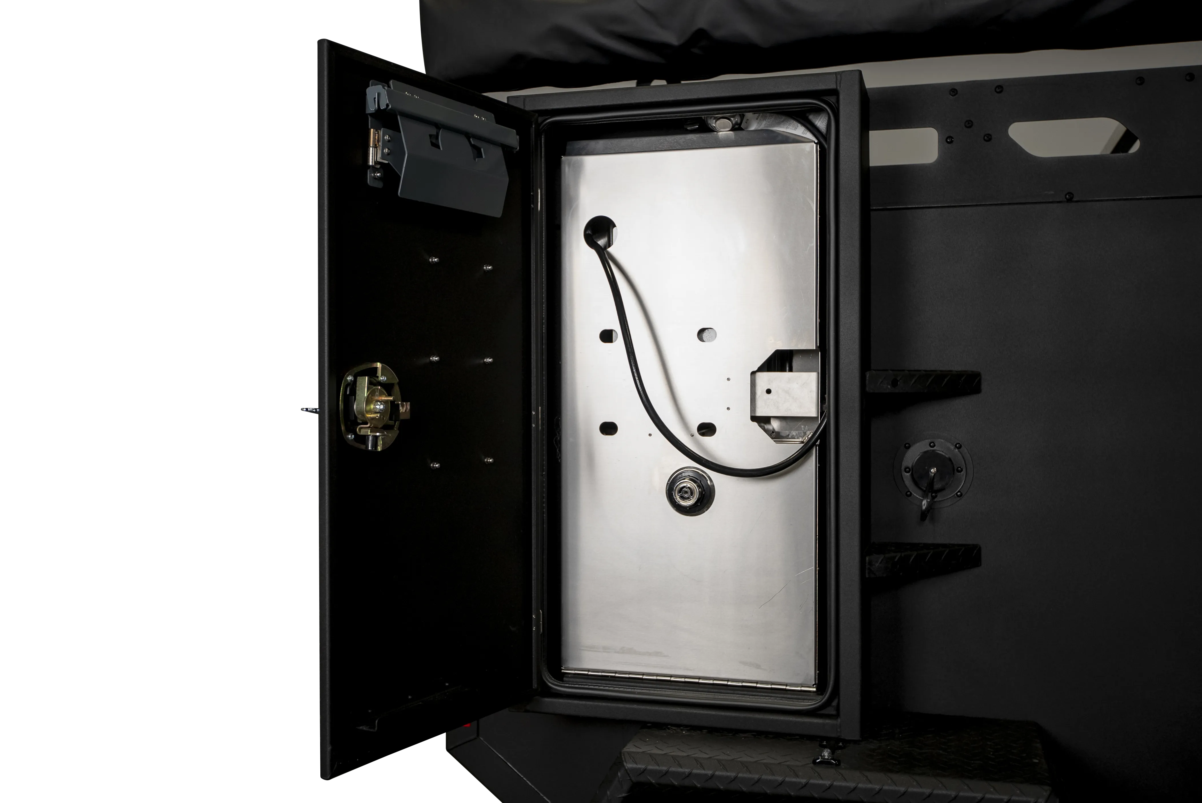 Off Grid Trailers Passenger Side Mounted Drop-Down Premium Kitchen (Sink & Dual Burner Stove)