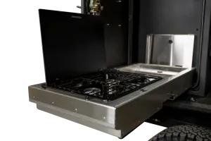 Off Grid Trailers Passenger Side Mounted Drop-Down Premium Kitchen (Sink & Dual Burner Stove)