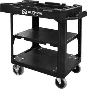 Olympia Tools Multi-Utility Tool Cart – 3-Shelf Convertible Workstation, 660 lbs Capacity, Ergonomic Tool Slots, 5 in Locking Swivel Wheels | Heavy-Duty Plastic Construction for Service & Maintenance