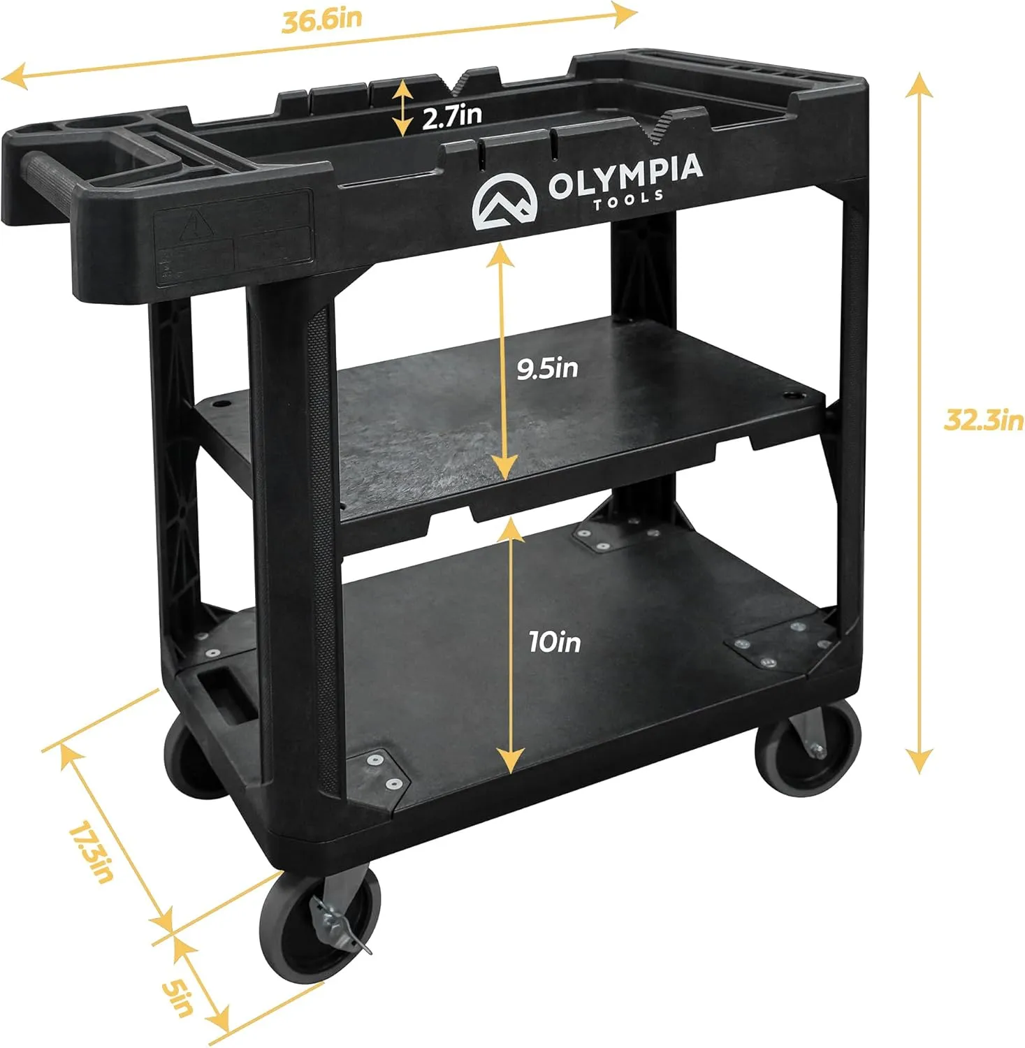 Olympia Tools Multi-Utility Tool Cart – 3-Shelf Convertible Workstation, 660 lbs Capacity, Ergonomic Tool Slots, 5 in Locking Swivel Wheels | Heavy-Duty Plastic Construction for Service & Maintenance