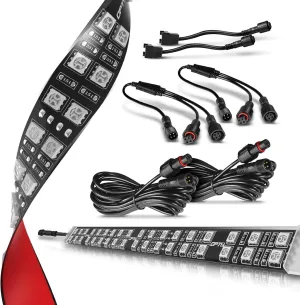 OPT7 Aura Double Row Expansion Pack - 2pc 12” LED Strips w/Splitters and Extension Wires for Interior, Wheelwell, Grille, Motorcycle, Cruiser, Golf Cart, Boat