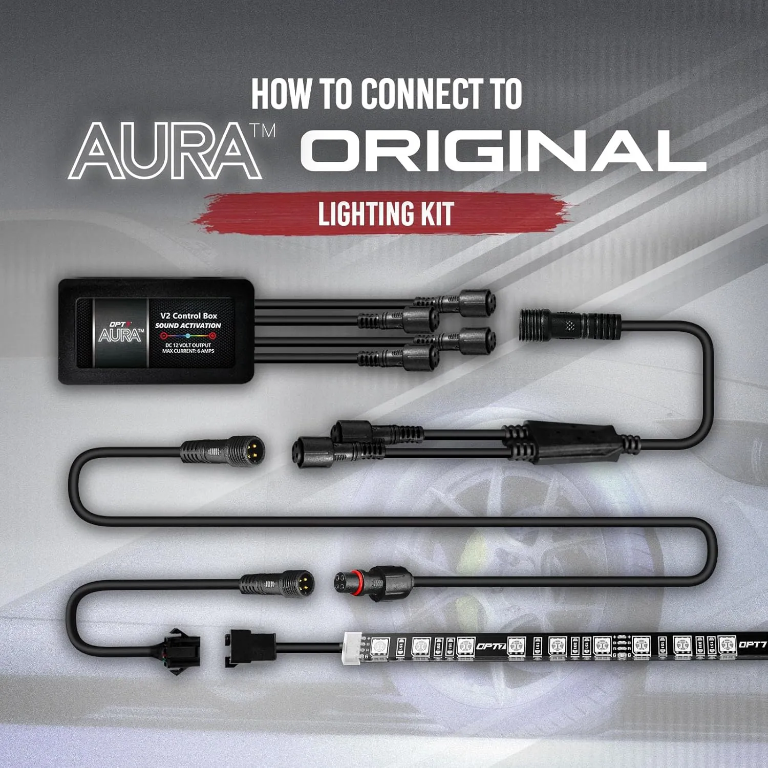 OPT7 Aura Double Row Expansion Pack - 2pc 12” LED Strips w/Splitters and Extension Wires for Interior, Wheelwell, Grille, Motorcycle, Cruiser, Golf Cart, Boat