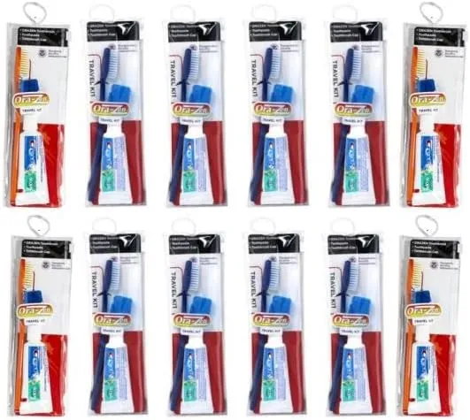 Ora-Zen Toothbrush Travel Kit with Toothbrush Cap and Toothpaste, Soft Bristles (Pack of 12)