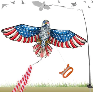 ORGCLDKT-Bird Scare Kite Eagle/Hawk/Peregrine Falcon/12.5FT Telescopic Pole/Bird Scaring Tape Tail/3D Body Lifelike Design/Scare Birds Away/Keep Birds Away/with Kite Handle & Flying Line