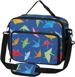 Origami Paper Crane Pattern Lunch Bag Insulated Lunch Tote Shoulder Bag for Men Women Work Travel Picnic