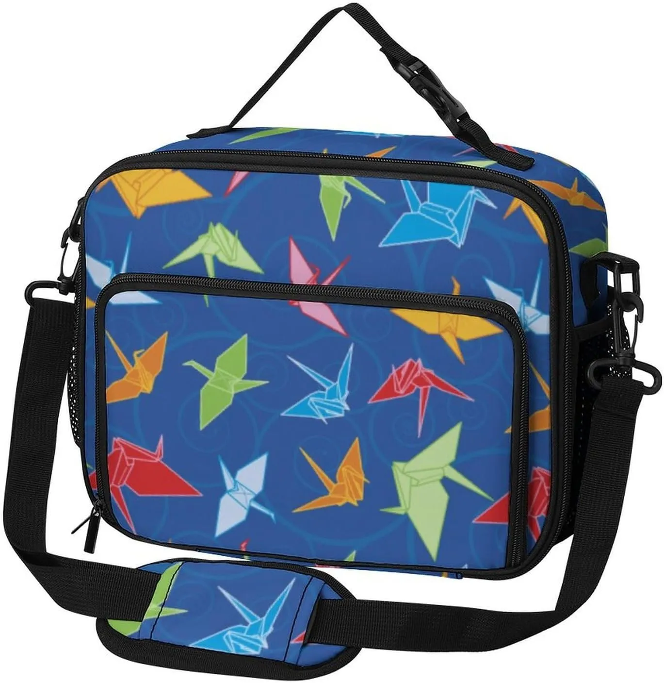 Origami Paper Crane Pattern Lunch Bag Insulated Lunch Tote Shoulder Bag for Men Women Work Travel Picnic