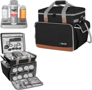 ORKELS Travel Carrying Case Compatible with Bartesian Premium Cocktail Machine, Insulated Cooler Bag for Bartesian Machine with Pockets for Cocktail Capsules, Menu and Other Accessories, Black, OR-15