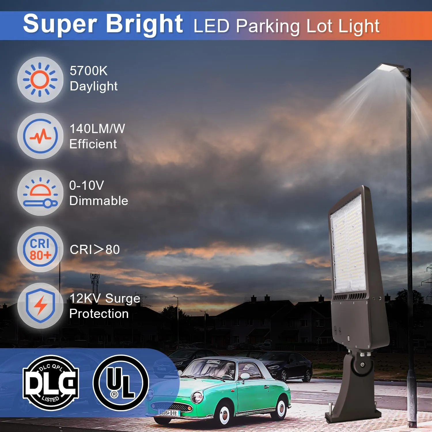 OSTEK 150W LED Parking Lot Light, 5700K 21000LM(140LM/W) LED Shoebox Lights with Slip Fitter Mount, [600W HPS Equiv.] Outdoor Pole Street Light, 20KV Surge Protection, AC100-277V, UL&DLC Listed