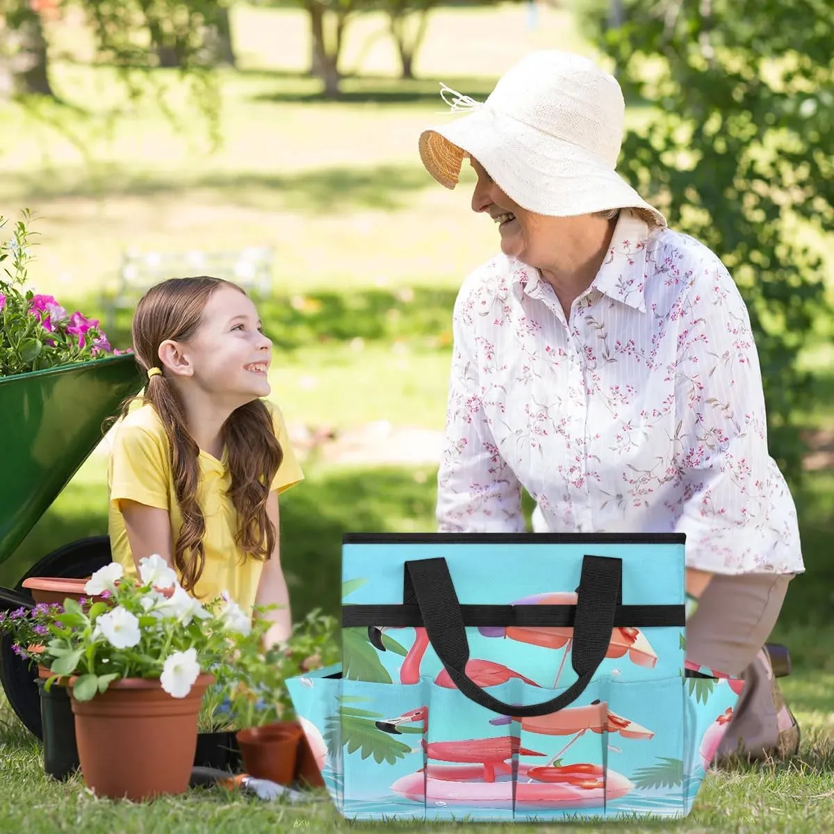 Ostrich Parasol Swimming Ring Garden Tool Bag Garden Organizer with 10 Pockets Heavy Duty and Durable Summer Marine Waterproof Bag 13 * 2.8 * 6.8 inches Gardening Gift without Tools