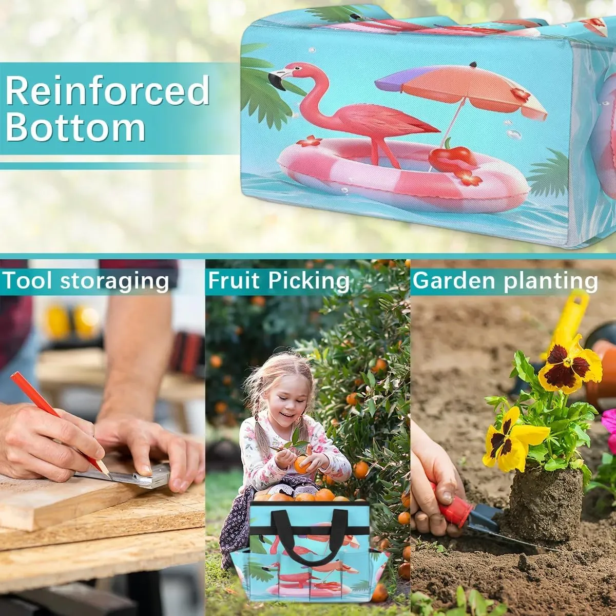Ostrich Parasol Swimming Ring Garden Tool Bag Garden Organizer with 10 Pockets Heavy Duty and Durable Summer Marine Waterproof Bag 13 * 2.8 * 6.8 inches Gardening Gift without Tools