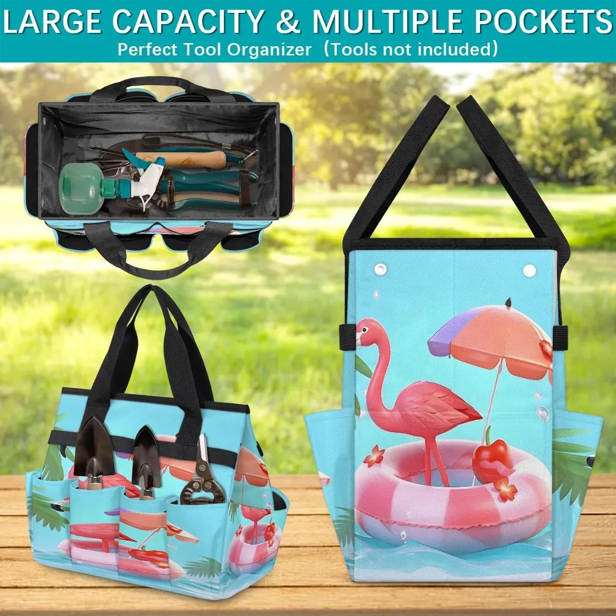 Ostrich Parasol Swimming Ring Garden Tool Bag Garden Organizer with 10 Pockets Heavy Duty and Durable Summer Marine Waterproof Bag 13 * 2.8 * 6.8 inches Gardening Gift without Tools