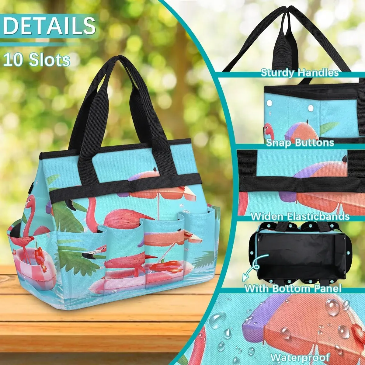 Ostrich Parasol Swimming Ring Garden Tool Bag Garden Organizer with 10 Pockets Heavy Duty and Durable Summer Marine Waterproof Bag 13 * 2.8 * 6.8 inches Gardening Gift without Tools