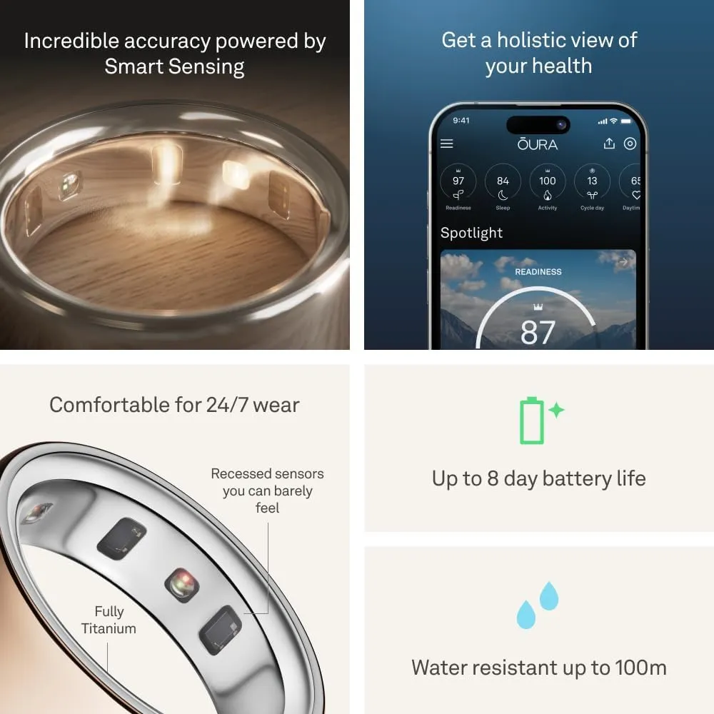 Oura Ring 4 - Rose Gold - Size 7 - Smart Ring - Size First with Oura Ring 4 Sizing Kit - Sleep Tracking Wearable - Heart Rate - Fitness Tracker - Up to 8 Days of Battery Life