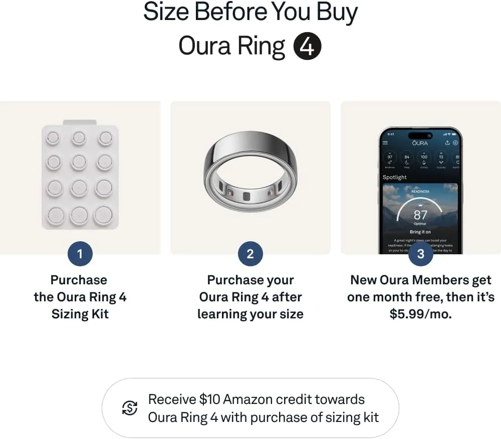Oura Ring 4 - Silver - Size 8 - Smart Ring - Size First with Oura Ring 4 Sizing Kit - Sleep Tracking Wearable - Heart Rate - Fitness Tracker - Up to 8 Days of Battery Life