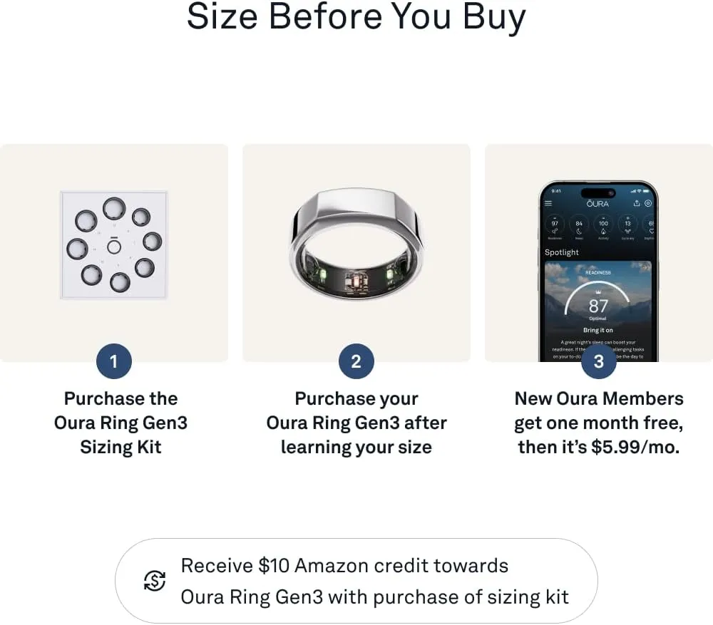 Oura Ring Gen3 Heritage - Silver - Size 11 - Smart Ring - Size First with Oura Ring Gen3 Sizing Kit - Sleep Tracking Wearable - Heart Rate - Fitness Tracker - 5-7 Days Battery Life