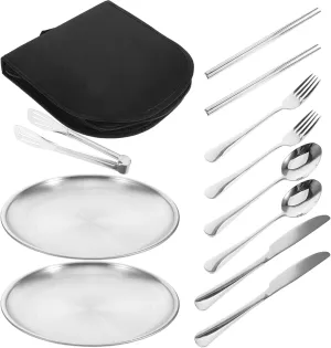 Outdoor Camping Picnic Tableware Set Stainless Steel Cutlery Set Forks Spoons Lunch Box Utensils