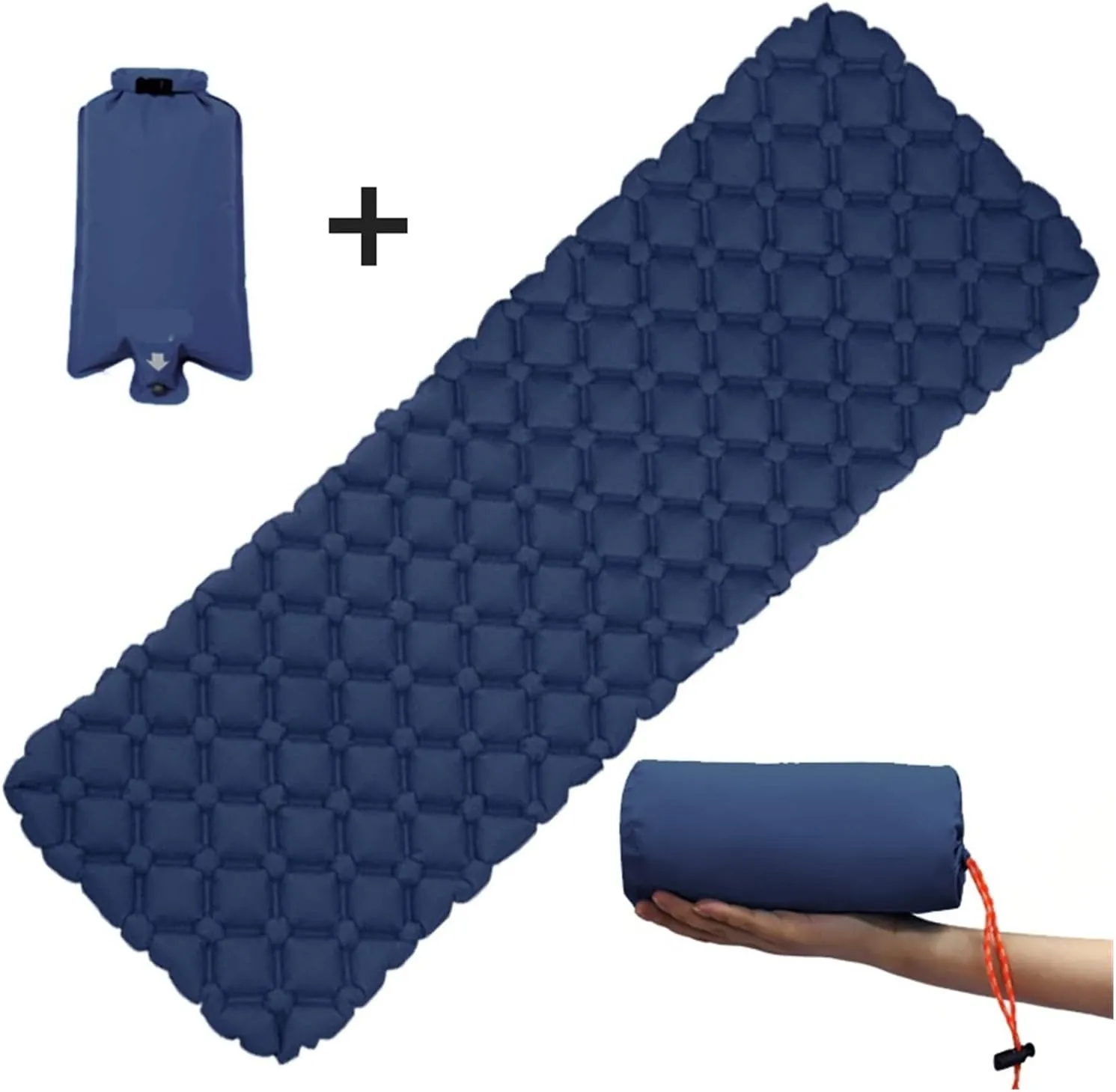 Outdoor Inflatable Mattress Diamond Ultra-Light Camping Mat Hiking Air Cushion Portable Sleeping Mat Damp Proof (3 Pc Set Pillow One Seat)