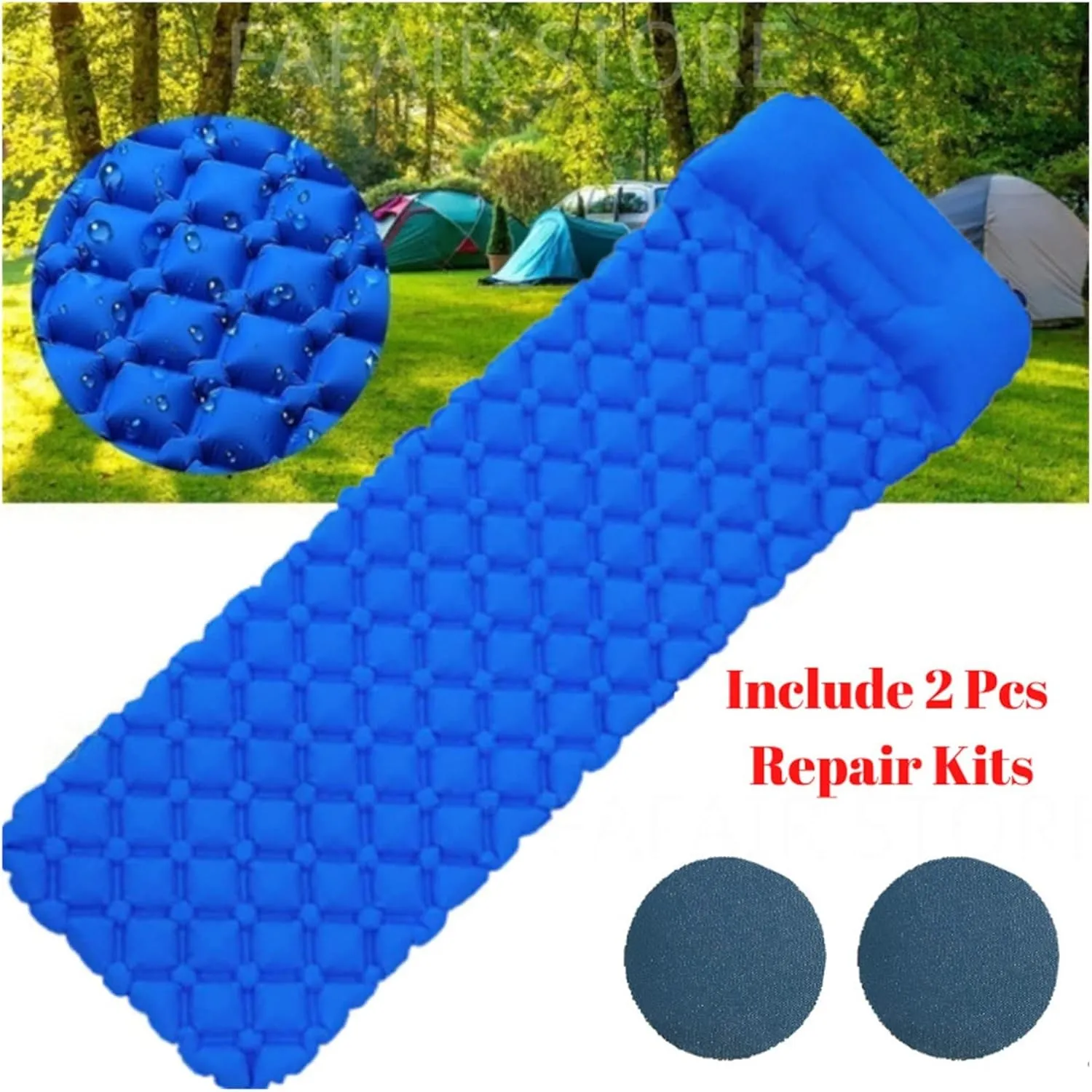 Outdoor Inflatable Mattress Diamond Ultra-Light Camping Mat Hiking Air Cushion Portable Sleeping Mat Damp Proof (3 Pc Set Pillow One Seat)