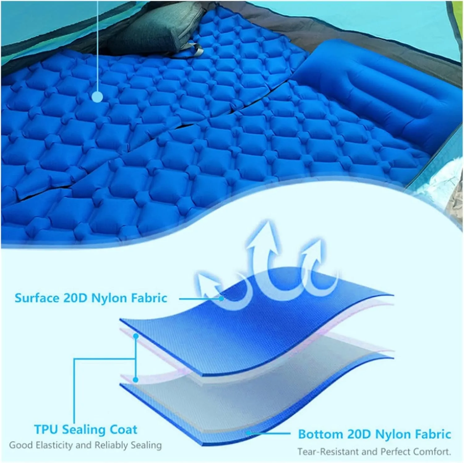 Outdoor Inflatable Mattress Diamond Ultra-Light Camping Mat Hiking Air Cushion Portable Sleeping Mat Damp Proof (3 Pc Set Pillow One Seat)