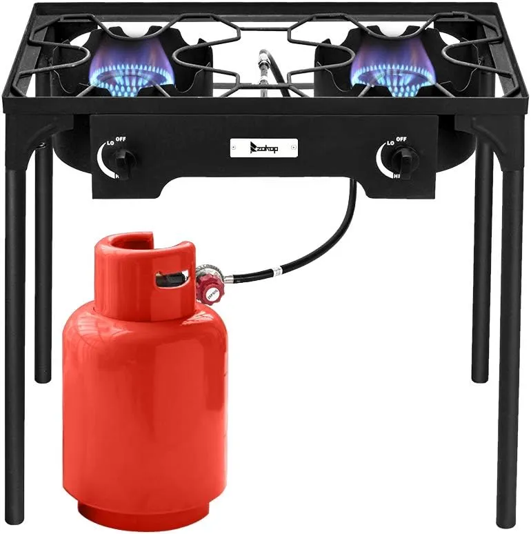 Outdoor Stove Portable Propane Burner Gas Cooker - Camp Stoves 2 Burner Propane Stove for Camping Cooking, High Pressure Patio Double Burner Two Burner with Detachable Legs, 150000 BTU