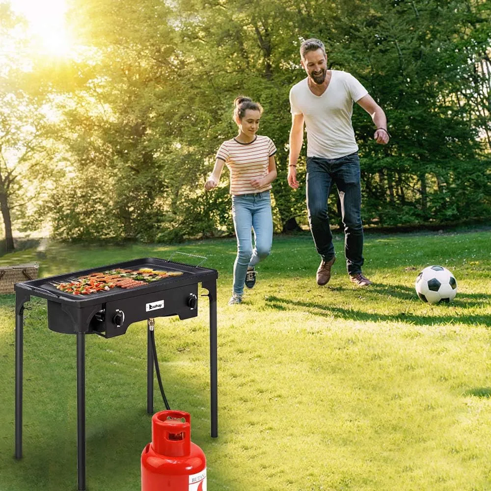 Outdoor Stove Portable Propane Burner Gas Cooker - Camp Stoves 2 Burner Propane Stove for Camping Cooking, High Pressure Patio Double Burner Two Burner with Detachable Legs, 150000 BTU