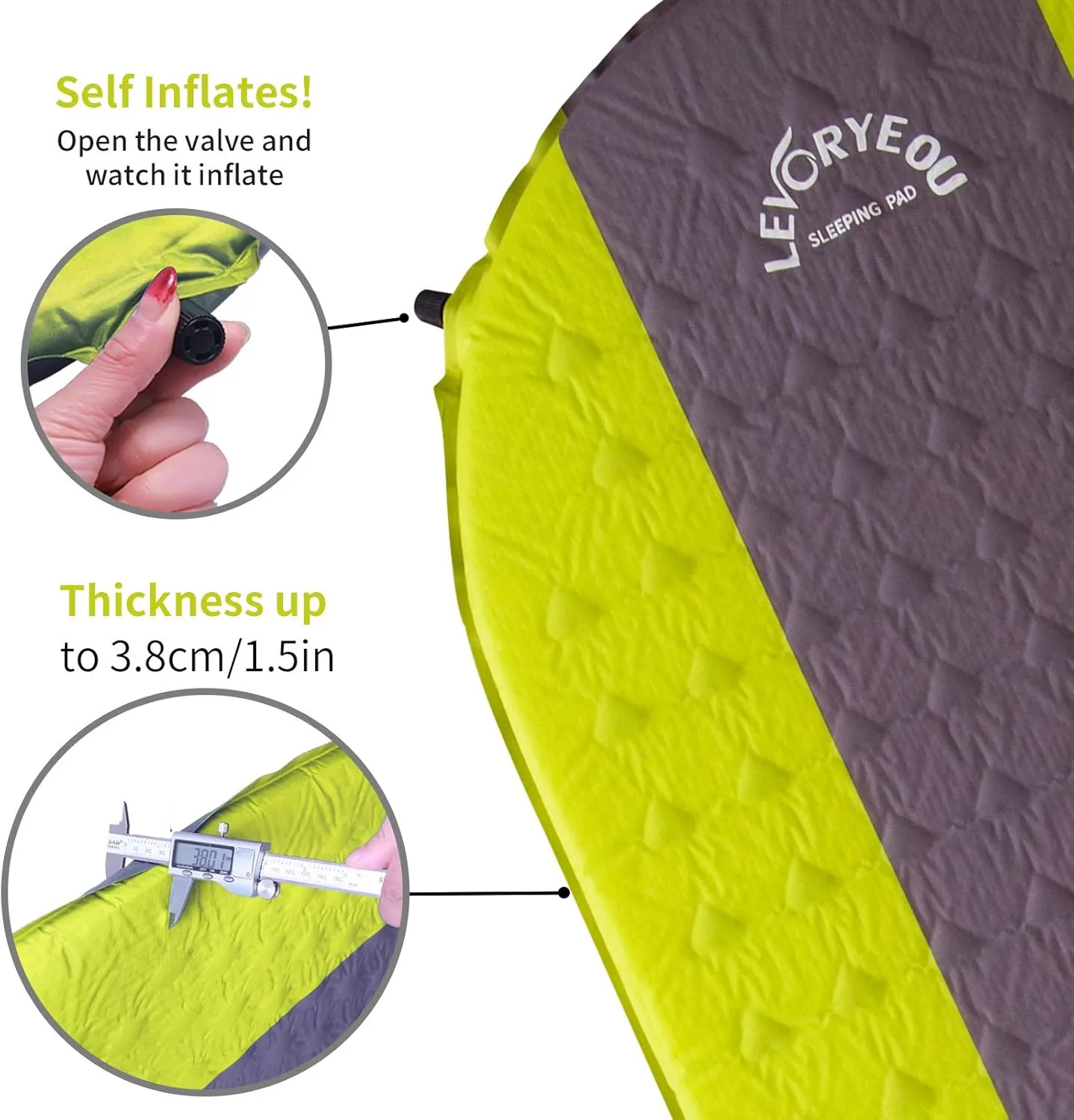 Outdoors Self Inflating Sleeping Pad Lightweight Foam Filling 1.5 Inch Thick Camping Hiking Sleeping Matters for A Tent Light Compact and Comfortable Suitable Backpacking