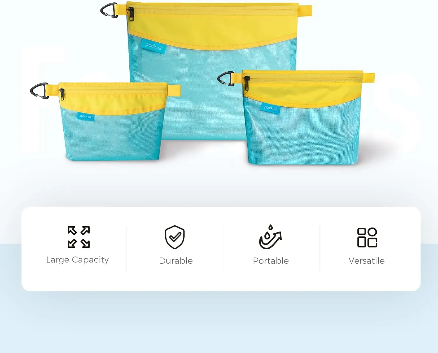 pack all Water-resistant Material Zipper Pouch, Mesh Zipper Bag for Storage, Travel, Office (Small, Blue)