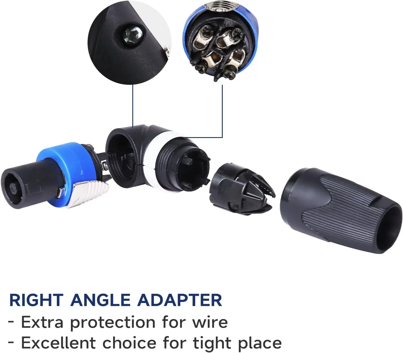 Pack of 4 Right Angle Speakon Connector - 4pcs Upgrade Angled NL4FRX Speak-ON Plug Adapter - Compatible NL4FC, NL4FX 4 Pole Connectors with Twist Lock